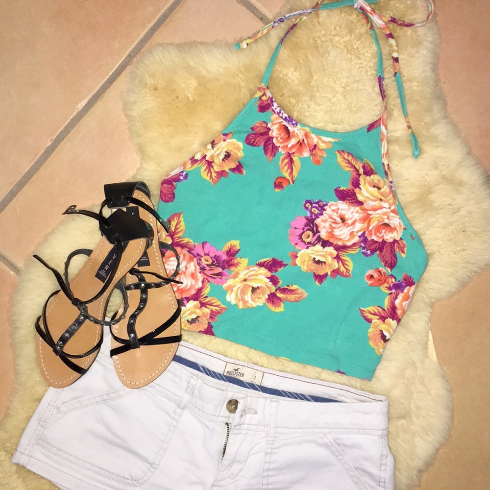 Summer Floral Halter Crop Top